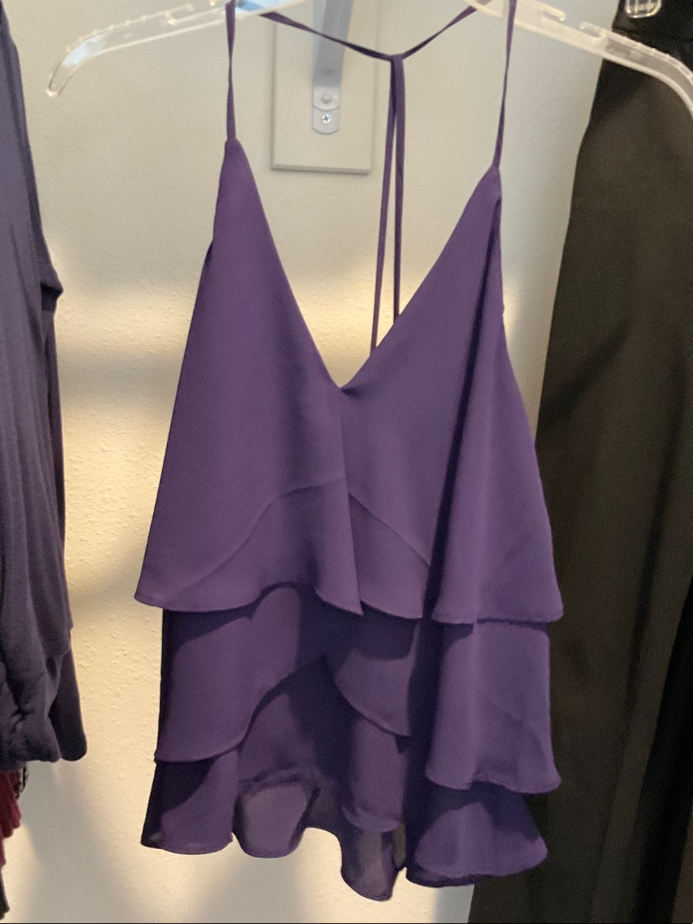 Express Purple Tiered Ruffle Spaghetti Strap Top